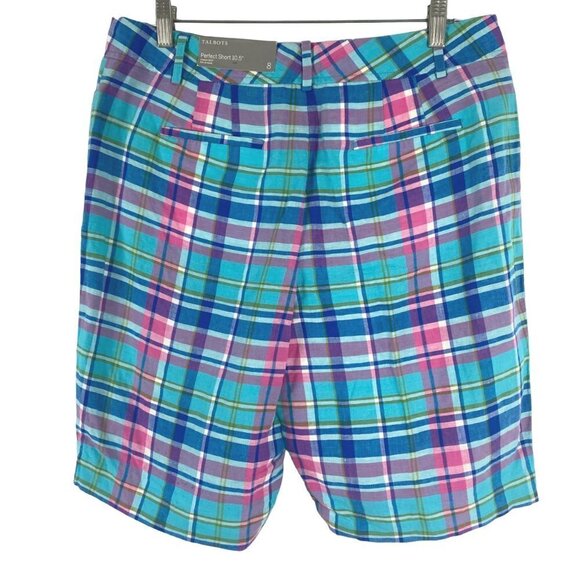 Talbots Perfect Shorts Women's Size 8 Linen Cotton‎ Plaid Multicolor NWT SS-1302 - Picture 5 of 9